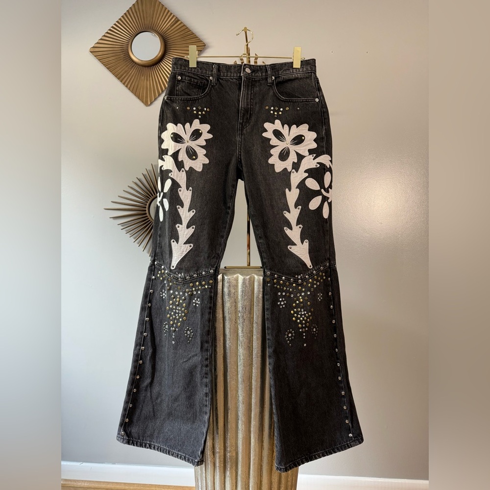 BDG - Black  Floral Wide Leg Jeans